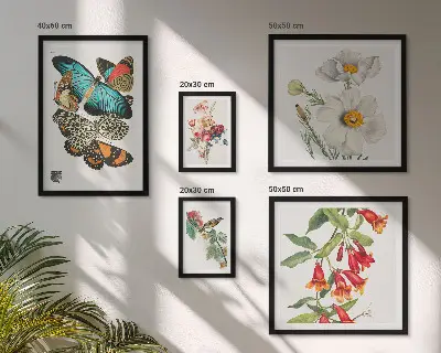 Poliptic înrămat cu decor vintage cu flori, fluturi și păsări