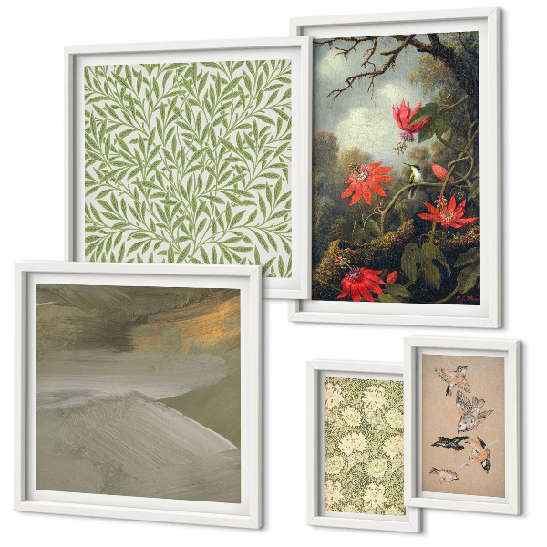 Decorațiune de perete set tablouri Flori păsări motive naturale