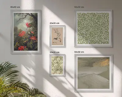 Set de tablouri decorative pentru perete cu motive naturale de flori și păsări