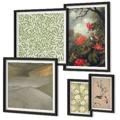Decorațiune de perete set tablouri Flori păsări motive naturale