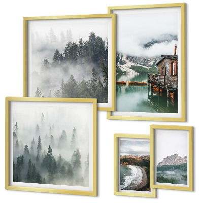 Decorațiune de perete set tablouri Peisaje montane, cabane, apă