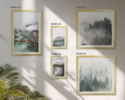 Set de tablouri decorative pentru perete peisaje montane cu cabane și apă