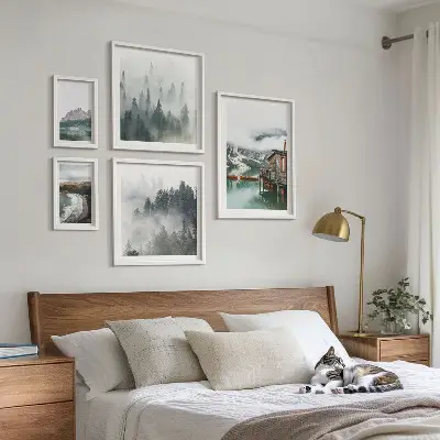 Set de tablouri decorative pentru perete peisaje montane cu cabane și apă