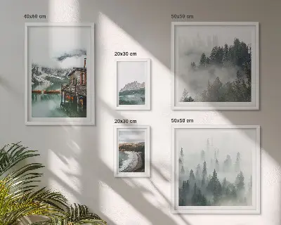 Set de tablouri decorative pentru perete peisaje montane cu cabane și apă