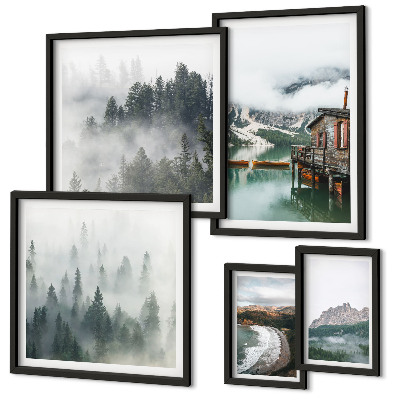 Decorațiune de perete set tablouri Peisaje montane, cabane, apă