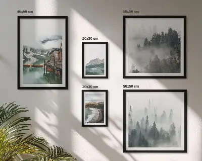 Set de tablouri decorative pentru perete peisaje montane cu cabane și apă