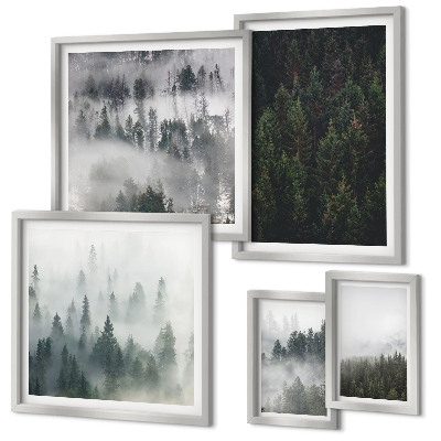 Polyptic înrămat Păduri verzi cu peisaje încețoșate