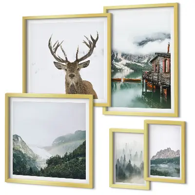 Tablou triptic înrămat cu peisaje naturale montane