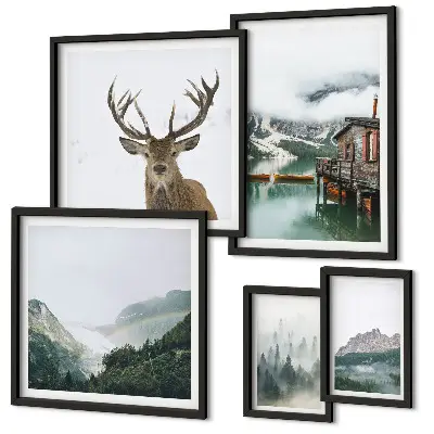 Tablou triptic înrămat cu peisaje naturale montane