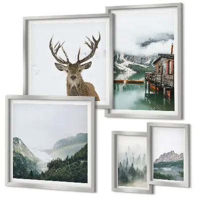 Tablou triptic înrămat cu peisaje naturale montane