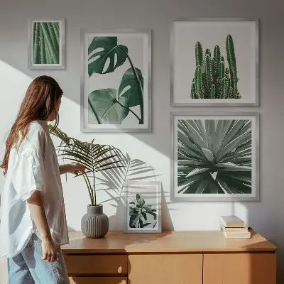 Set de tablouri decorative pentru perete cu model de plante tropicale verzi
