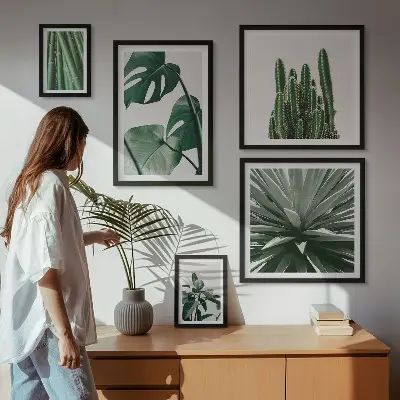 Set de tablouri decorative pentru perete cu model de plante tropicale verzi