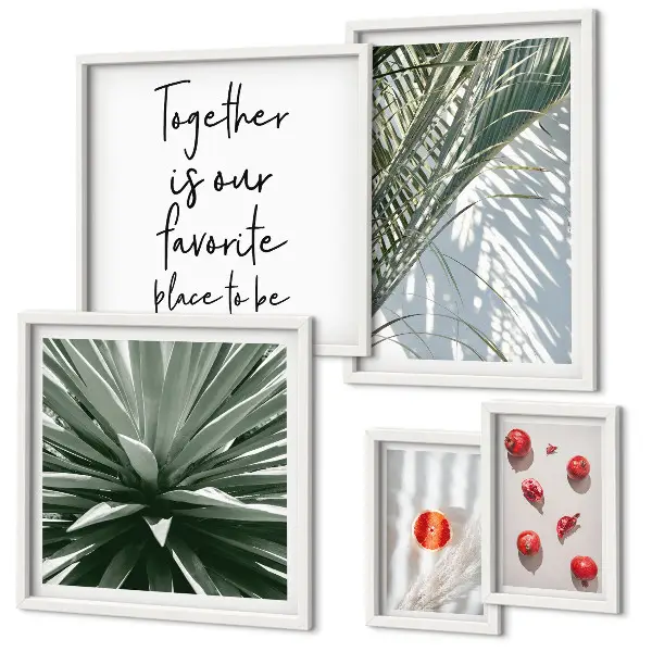 Set tablouri decorative pentru perete cu motive botanice în stil boho și fructe tropicale