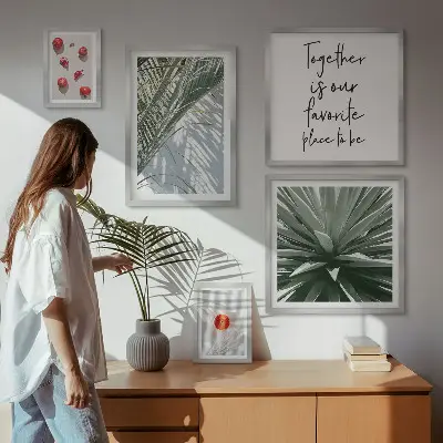 Set tablouri decorative pentru perete cu motive botanice în stil boho și fructe tropicale