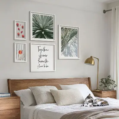 Set tablouri decorative pentru perete cu motive botanice în stil boho și fructe tropicale