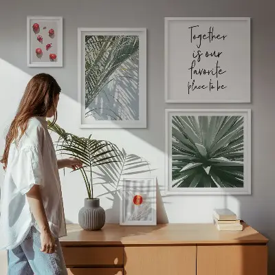 Set tablouri decorative pentru perete cu motive botanice în stil boho și fructe tropicale