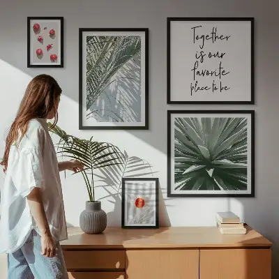 Set tablouri decorative pentru perete cu motive botanice în stil boho și fructe tropicale