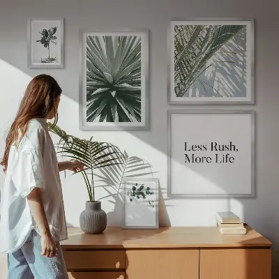 Set de tablouri decorative cu model de frunze verzi în stil modern