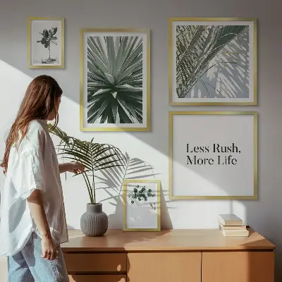 Set de tablouri decorative cu model de frunze verzi în stil modern