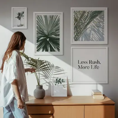 Set de tablouri decorative cu model de frunze verzi în stil modern