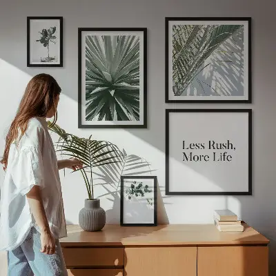 Set de tablouri decorative cu model de frunze verzi în stil modern