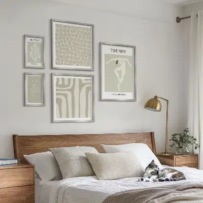 Grafică abstractă elegantă în nuanțe de verde set de tablouri poliptic înrămate