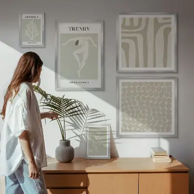 Grafică abstractă elegantă în nuanțe de verde set de tablouri poliptic înrămate