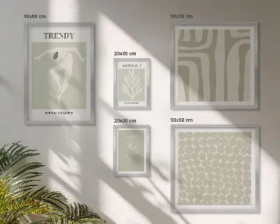 Grafică abstractă elegantă în nuanțe de verde set de tablouri poliptic înrămate