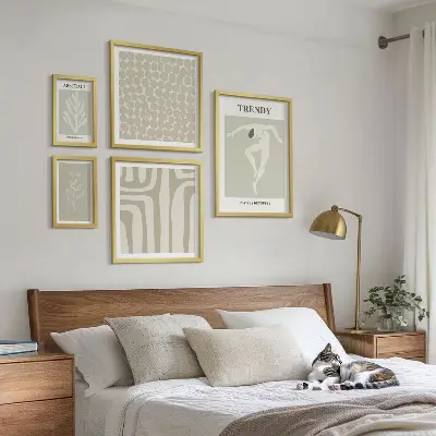 Grafică abstractă elegantă în nuanțe de verde set de tablouri poliptic înrămate