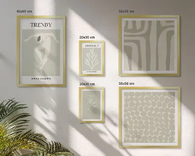 Grafică abstractă elegantă în nuanțe de verde set de tablouri poliptic înrămate