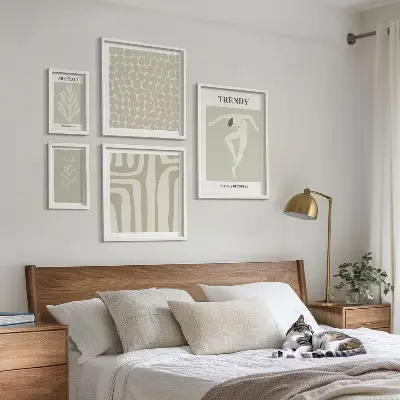 Grafică abstractă elegantă în nuanțe de verde set de tablouri poliptic înrămate