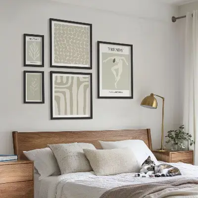 Grafică abstractă elegantă în nuanțe de verde set de tablouri poliptic înrămate