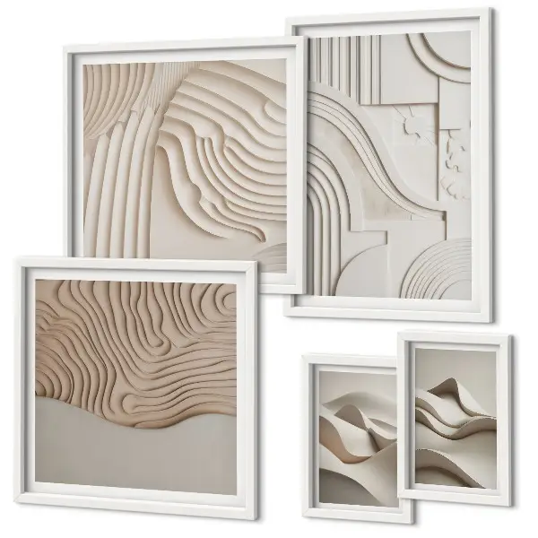 Set de tablouri decorative de perete structuri abstracte în nuanțe de bej și alb
