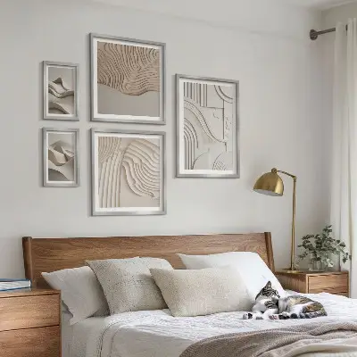Set de tablouri decorative de perete structuri abstracte în nuanțe de bej și alb