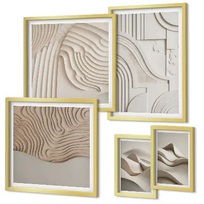 Set de tablouri decorative de perete structuri abstracte în nuanțe de bej și alb