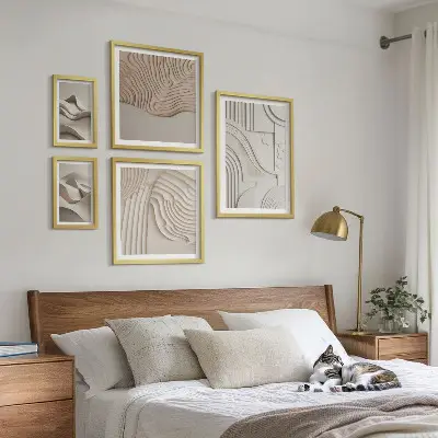 Set de tablouri decorative de perete structuri abstracte în nuanțe de bej și alb