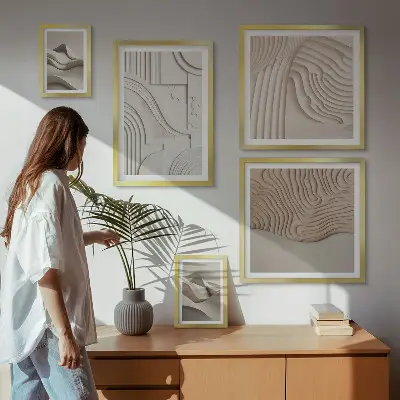 Set de tablouri decorative de perete structuri abstracte în nuanțe de bej și alb