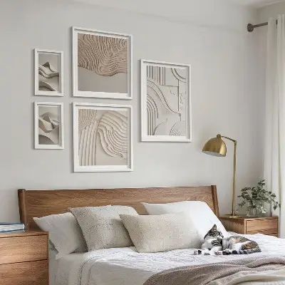 Set de tablouri decorative de perete structuri abstracte în nuanțe de bej și alb