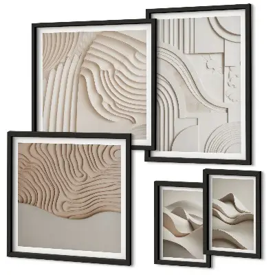 Set de tablouri decorative de perete structuri abstracte în nuanțe de bej și alb