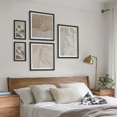 Set de tablouri decorative de perete structuri abstracte în nuanțe de bej și alb