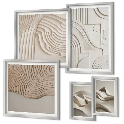 Set de tablouri decorative de perete structuri abstracte în nuanțe de bej și alb