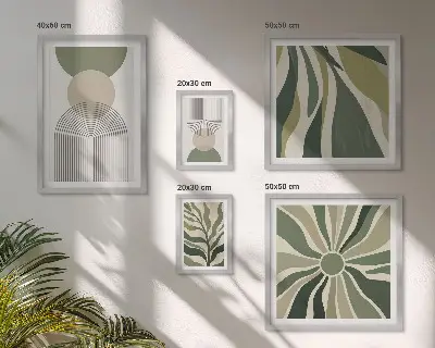 Tablou poliptic înrămat cu model de abstracțiuni elegante în nuanțe de verdeață