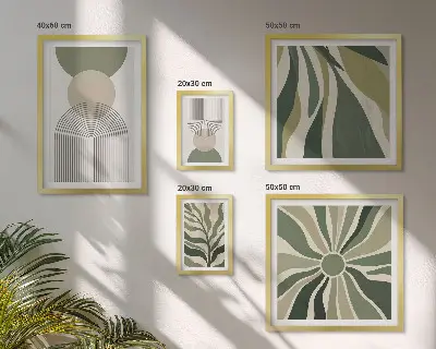 Tablou poliptic înrămat cu model de abstracțiuni elegante în nuanțe de verdeață