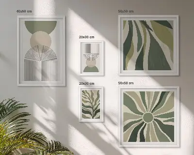 Tablou poliptic înrămat cu model de abstracțiuni elegante în nuanțe de verdeață
