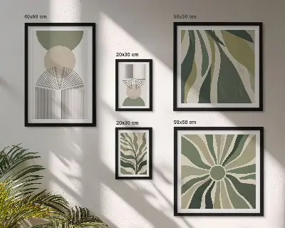Tablou poliptic înrămat cu model de abstracțiuni elegante în nuanțe de verdeață