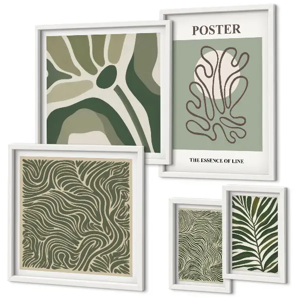 Tablou poliptic înrămat cu forme abstracte de plante în stil boho