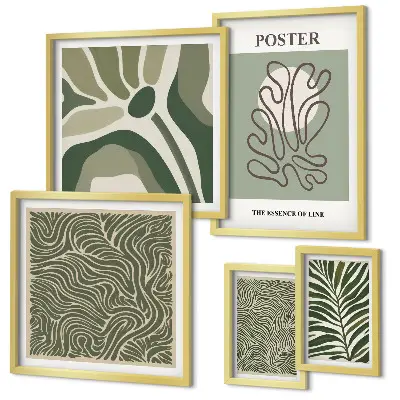 Tablou poliptic înrămat cu forme abstracte de plante în stil boho