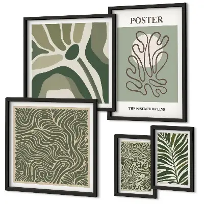Tablou poliptic înrămat cu forme abstracte de plante în stil boho