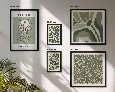 Tablou poliptic înrămat cu forme abstracte de plante în stil boho