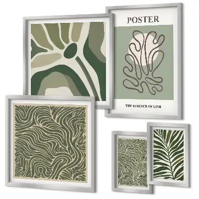 Tablou poliptic înrămat cu forme abstracte de plante în stil boho